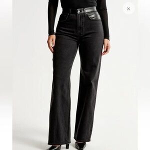 NWT The 90s Relaxed Jean High Rise Mixex Media Leather Denim Abercrombie & Fitch